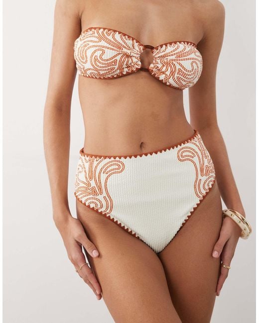 River Island White Patterned Textured Bikini Bottom