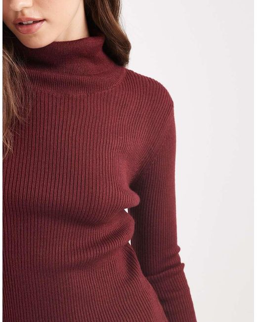 Brave Soul Red Knitted Turtle Neck Ribbed Midi Jumper Dress