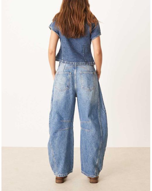 Free People Blue Good Luck Mid Rise Barrel Jean