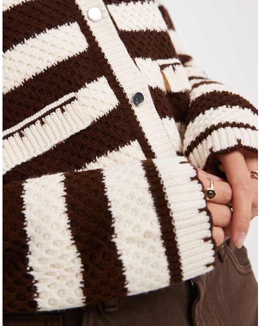 Miss Selfridge Brown Double Pocket Stripe Blanket Stitch Cardigan