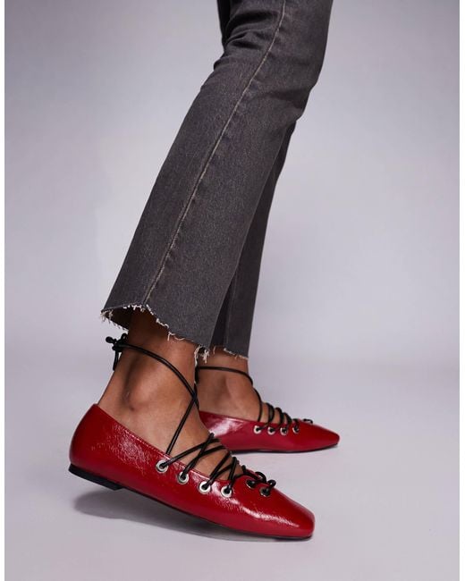 Public Desire Red Lace Up Shoes