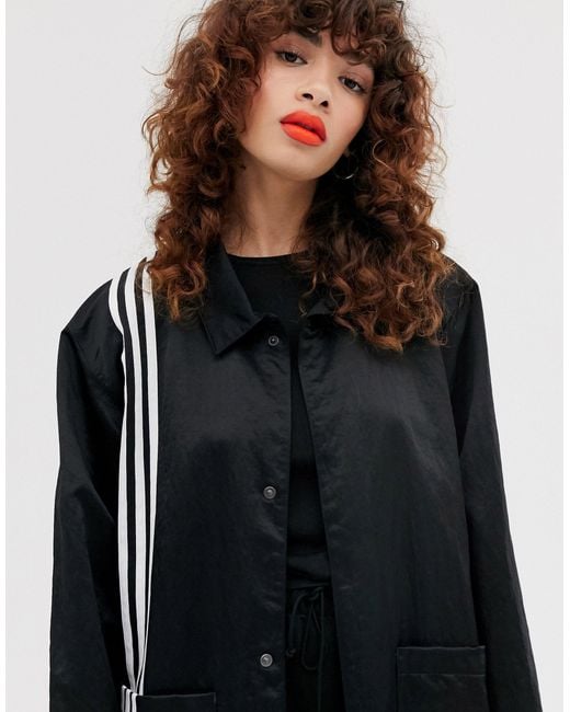 adidas Originals Tlrd Three Stripe Duster Coat in Black Lyst UK