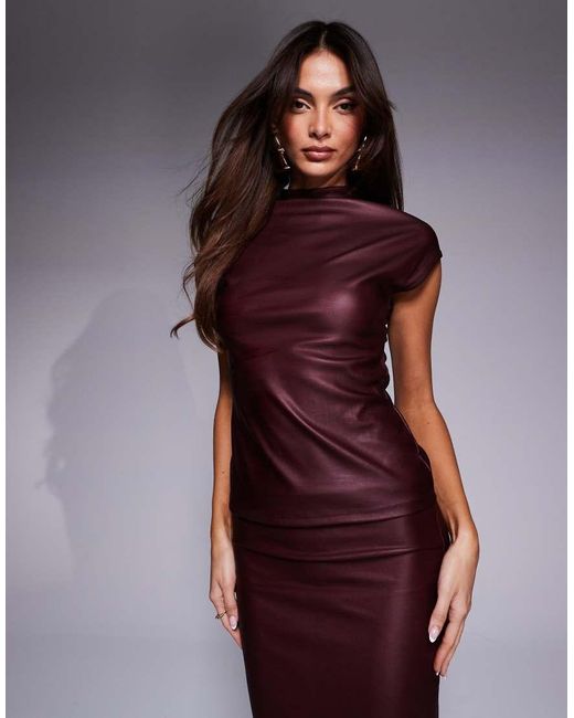 River Island Red Faux Leather High Neck Top Co-ord