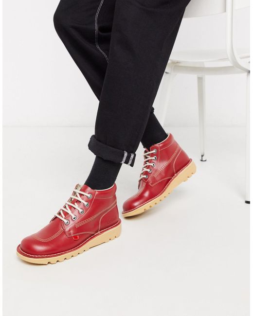 Kickers Kick Hi Red Leather Boots for men