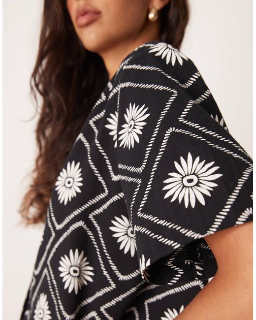 Iisla & Bird Black Tile Print Short Sleeve Beach Shirt Co-ord