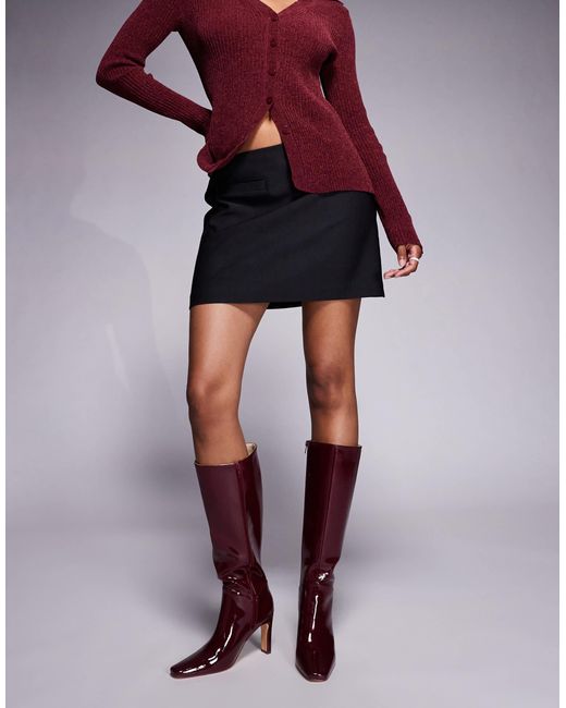 Public Desire Purple Pose Square Toe Heeled Knee Boots