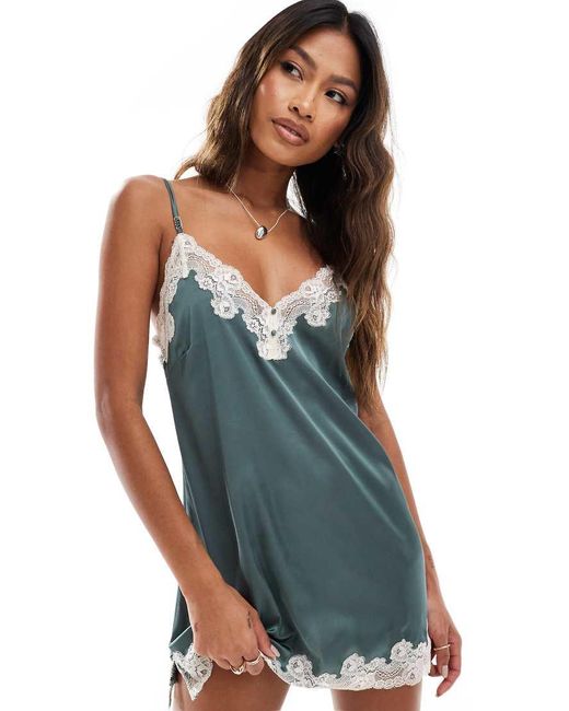 Boux Avenue Blue Satin And Lace Trim Chemise