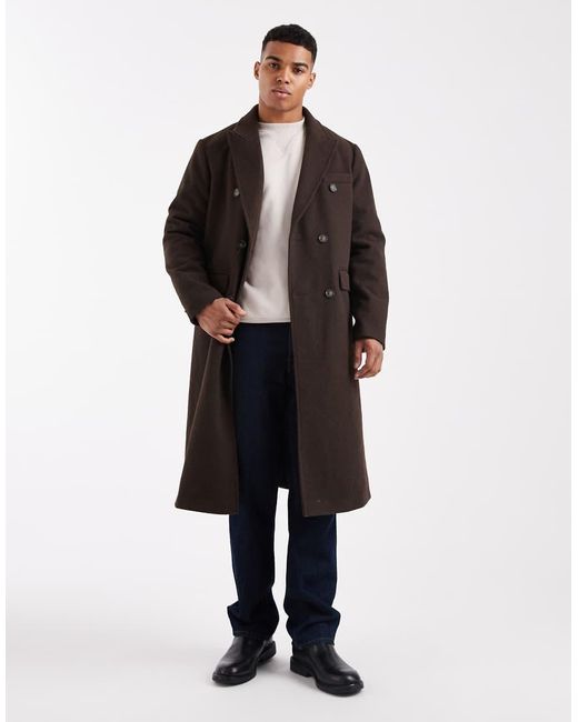 New Look Black Double-breasted Faux-wool Coat for men