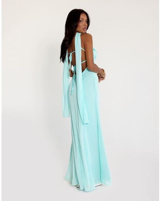 Princess Polly Blue Jadira Chiffon Scarf Detail Embroidered Detail Cami Maxi Dress