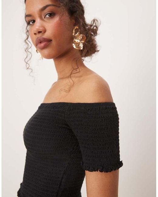 Glamorous Black Shirred Bardot Crop Top