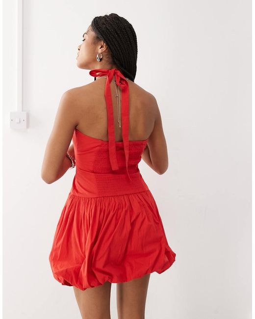 Collusion Red Puffball Halter Mini Dress