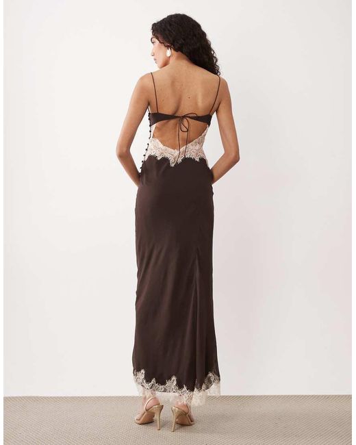ASOS Brown Asos Design Tall Corset Slip Maxi Dress With Lace And Side Slit