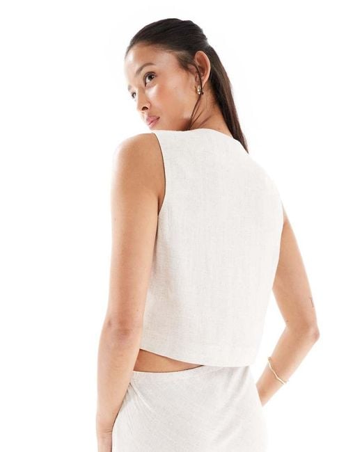 Miss Selfridge White Linen Blend Tie Front Vest