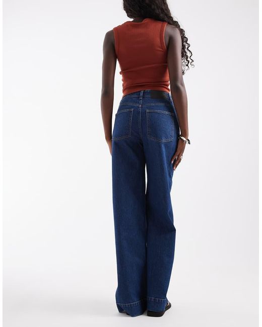 ASOS Blue High Waist Wide Leg Jeans With Front Pockets