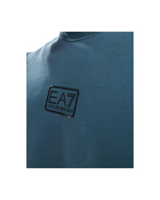 Armani - - felpa verde medio con riquadro del logo al centro di EA7 in Blue da Uomo
