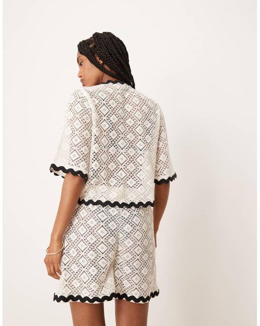 Aray Natural Crochet Beach Short Co-ord With Contrast Trim