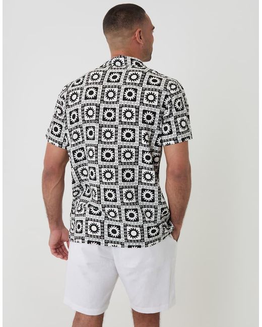 Threadbare White Geometric Sun Print Short Sleeve Shirt for men