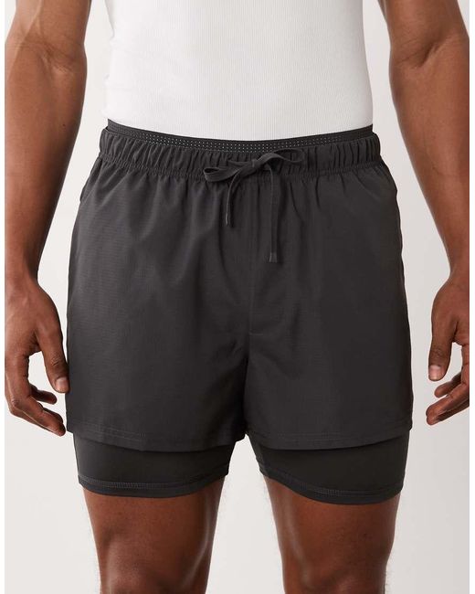 4505 White 2-in-1 Quick Dry Woven Running Shorts With Zipper Pockets for men
