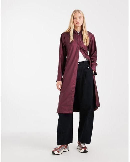 Rains Red X Asos Exclusive 12040 Waterproof A-Line Belted Long Jacket