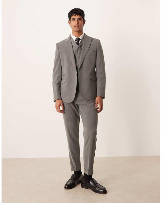 ASOS Natural Pinstripe Tapered Suit Trouser for men