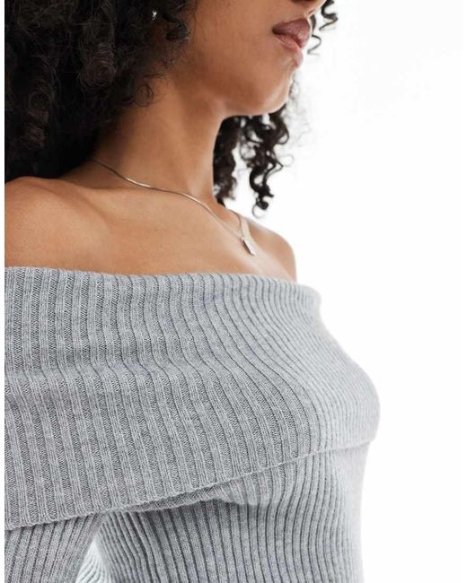 ONLY Gray Off Shoulder Knitted Jumper