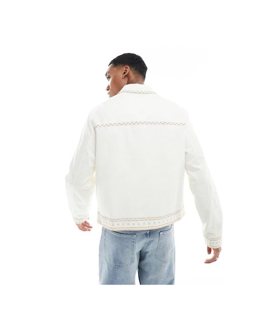 ASOS White Cropped Harrington Jacket With Embroidery for men
