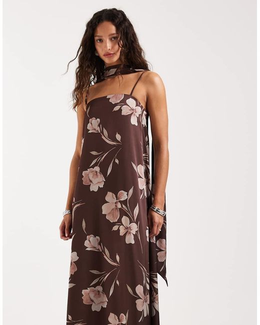 Pretty Lavish Multicolor Elowen Satin Bandeau A Line Maxi Dress With Scarf