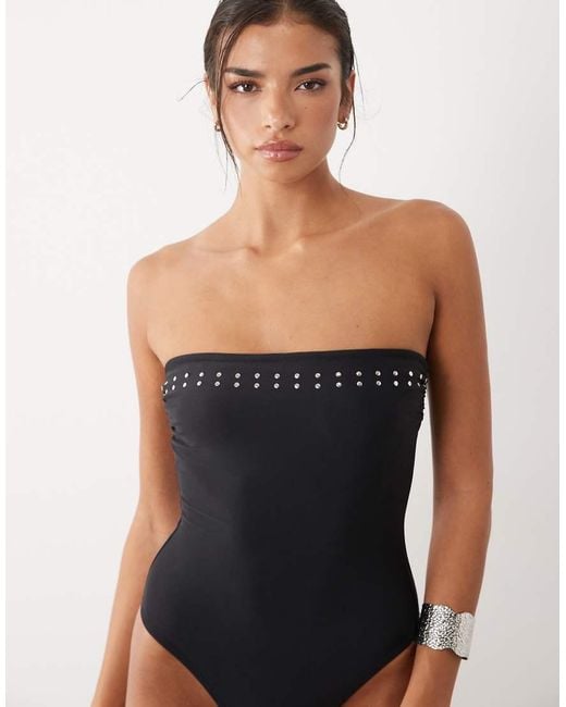 The Frolic Blue Exclusive Bandeau Stud Detail Swimsuit