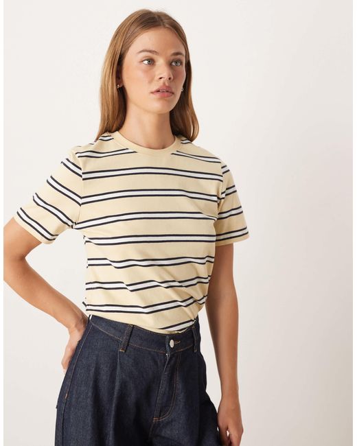 T-shirt en coton rayé - jaune/marron Mango en coloris Natural