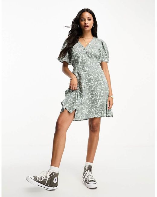 Vero Moda Blue Button Through Mini Skater Dress