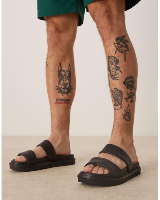 Calvin Klein Black Leather Double Strap Slider Sandal for men