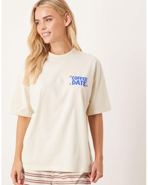 ASOS Blue Asos Design Petite Oversized Graphic Tee & Wide Leg Trouser Pyjama Set With Girly Coffee Print