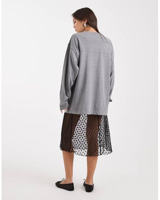 Collusion Gray Polka Dot Sheer Mesh Awkward Length Skirt