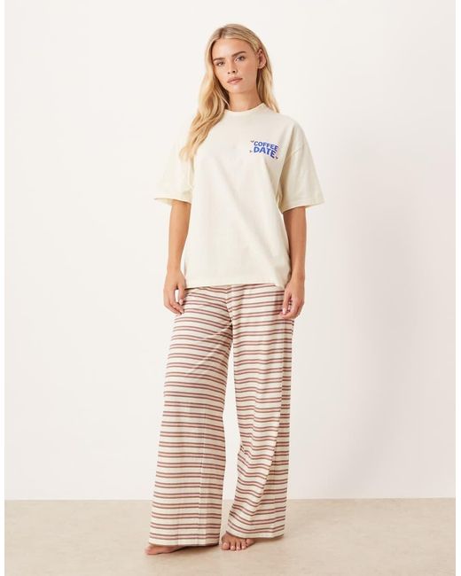 ASOS Blue Asos Design Petite Oversized Tee & Wide Leg Trouser Pyjama Set With Girly Coffee Print