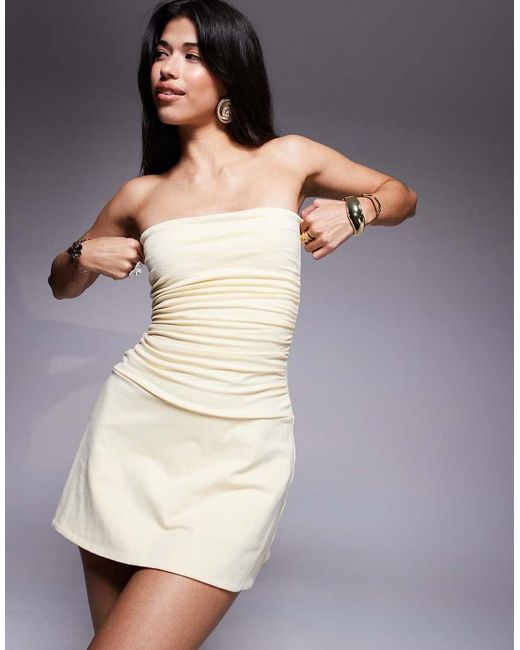 Fashionkilla Natural Exclusive Cotton Bandeau Ruched Waist Mini Dress