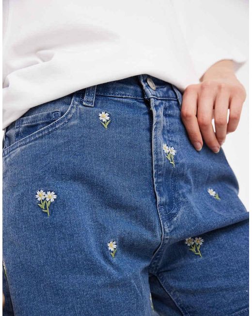 Pieces White Floral Embroidered Denim Shorts