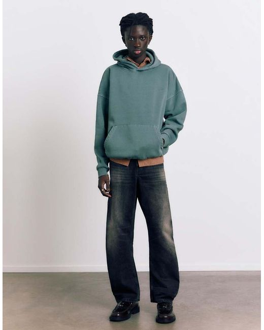 Pull&Bear Blue Stwd Washed Hoodie for men