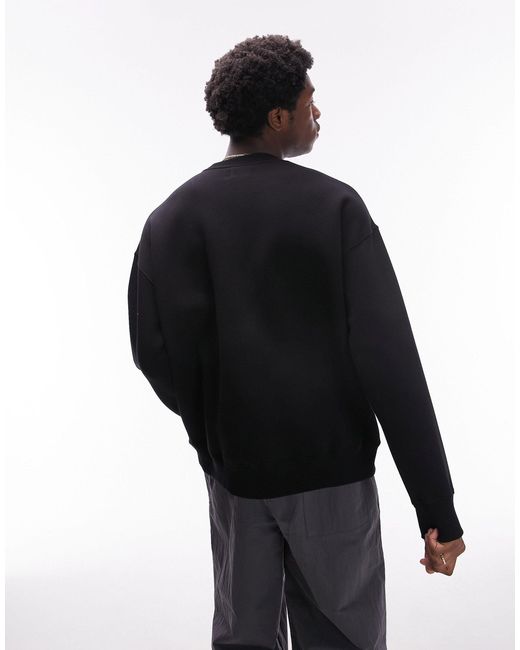 Topman Black Oversized Fit Sweatshirt With Heart Embroidery for men