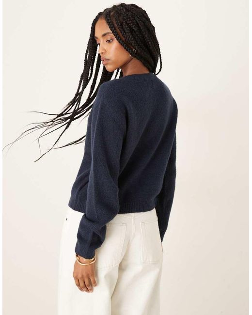 Brave Soul Blue Crew Neck Cardigan With Contrast Buttons