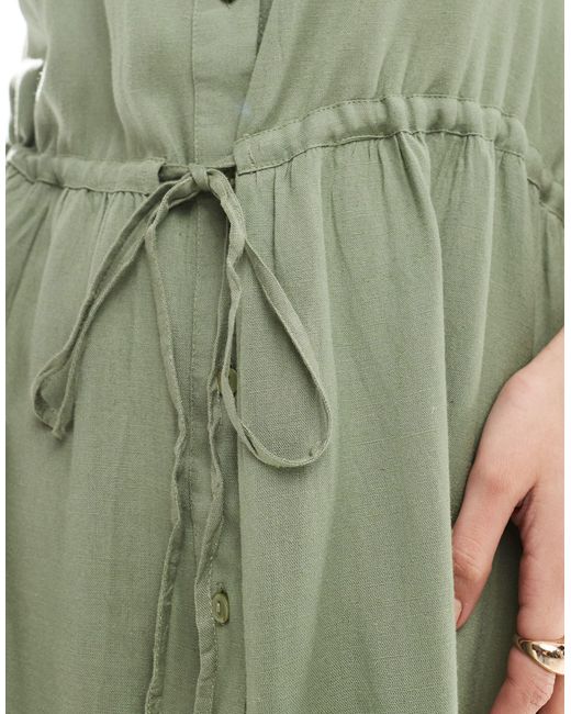 Vila Green Linen Touch Tie Waist Mini Dress
