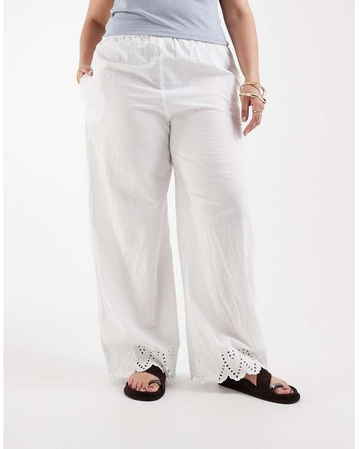 ONLY White 100% Cotton Pull-on Pants With Embroidery