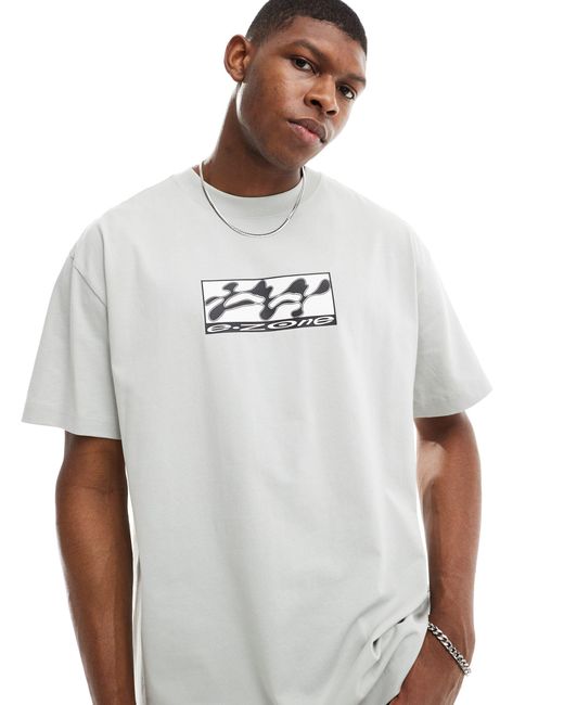 T-shirt oversize grigia con grafica stampata di Weekday in White da Uomo