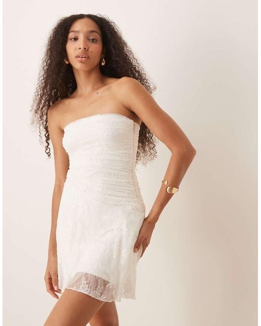 Abercrombie & Fitch Natural Strapless Asymmetric Lace Mini Dress