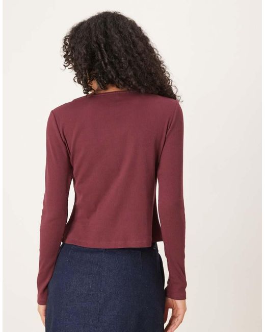 ASOS Purple Wide Neck Button Through Rib Long Sleeve Top