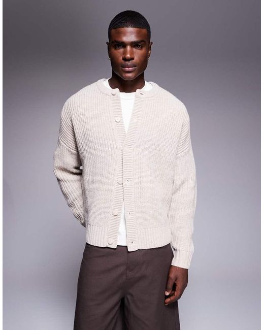 ASOS Multicolor Oversized Boxy Fit Heavyweight Knitted Crew Neck Cardigan for men