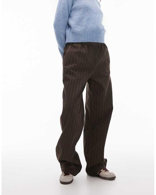 TOPSHOP Blue Pull On Straight Leg Striped Trouser