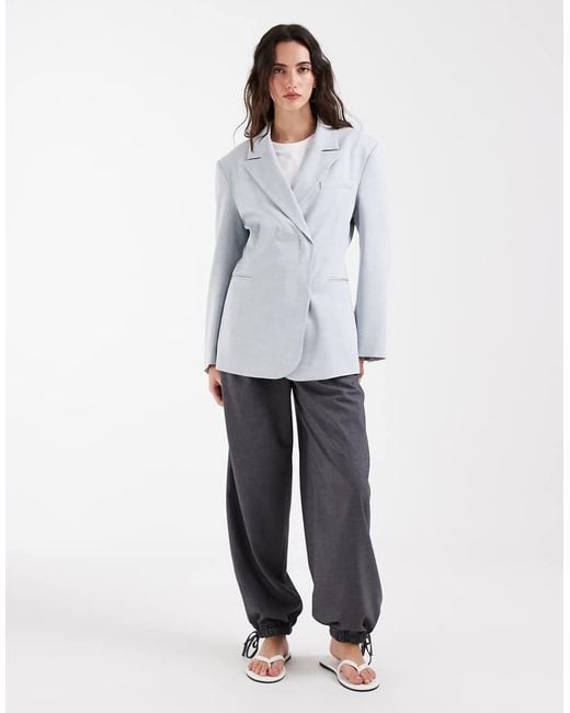 ASOS Gray Linen Look Double Breasted Blazer