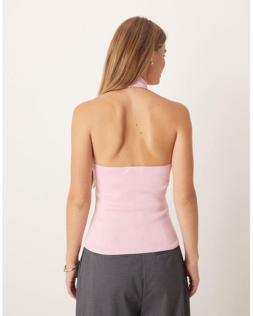 Mango Red Compact Knit High Neck Halter Top