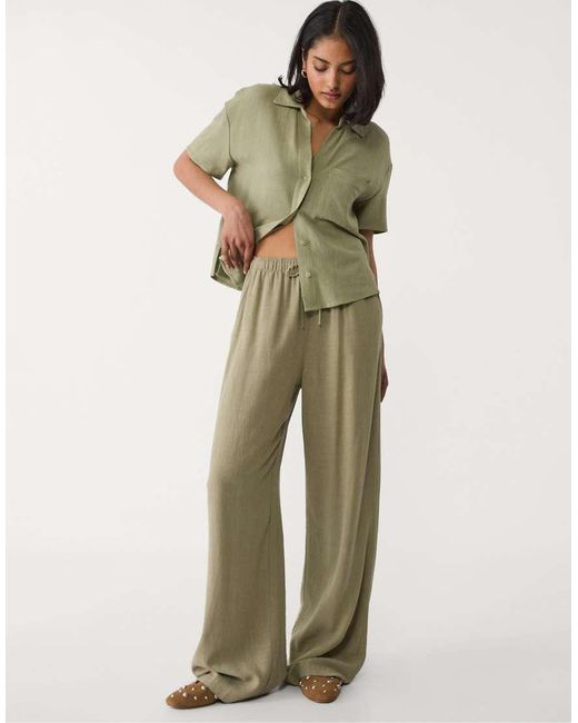 Stradivarius Natural Trousers With Linen