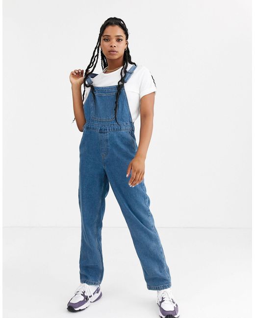 Noisy May Denim Mom Dungarees in Blue 